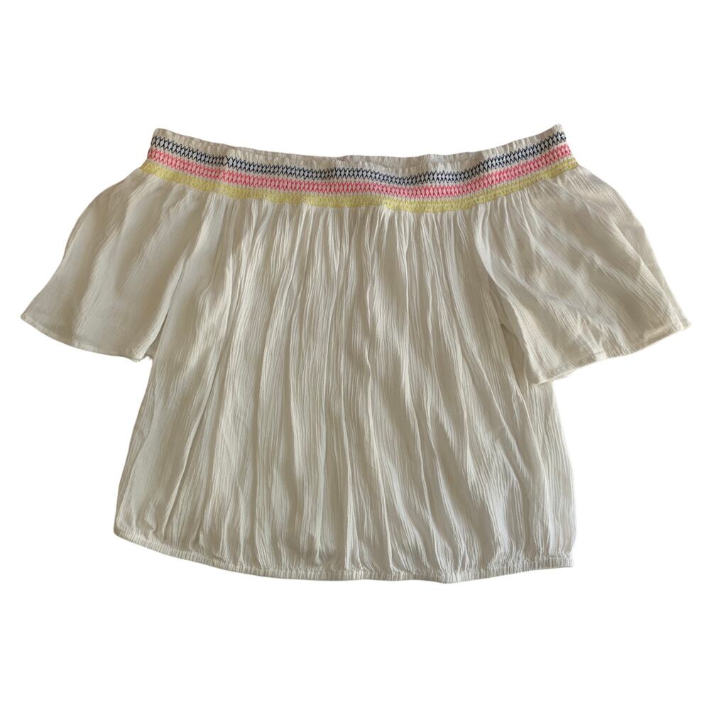 ARIZONA JEAN COMPANY White Colorful Off the Shoulder Short Sleeve Crop Top XXL